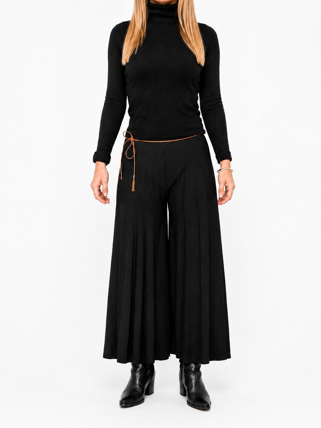 Pantalones anchos hilo cafe
